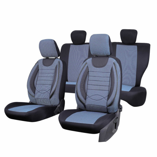 Set huse scaune auto compatibile VW Bora 1999-2006 - City - Culoare: negru + albastru