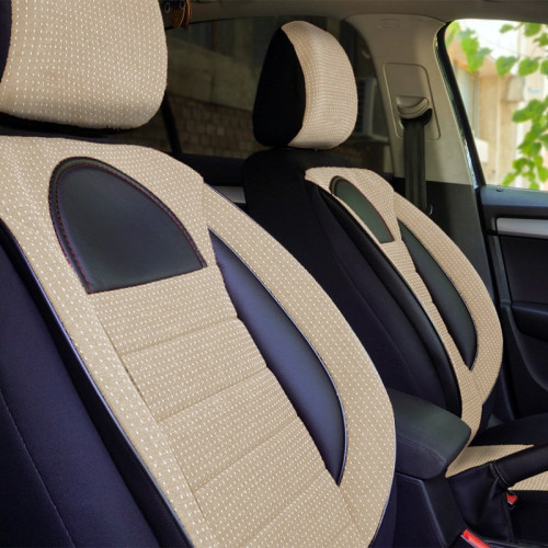 Set huse scaune auto compatibile VW Bora 1999-2006 - Racing - Culoare: negru + bej