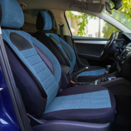 Set huse scaune auto compatibile SEAT Ibiza III 2002-2008 - Racing - Culoare: negru + albastru